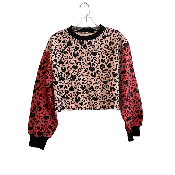 Beach Riot Ava Love Leopard Sweatshirt Cropped Women Size Medium Pink Colorblock - Picture 3 of 7